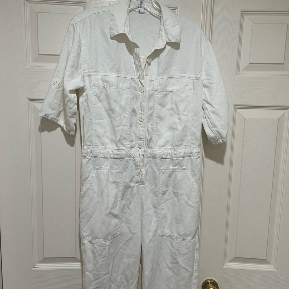 Zara Women’s White Rustic Button Up Utility Jumpsuit Size Small - Picture 5 of 10